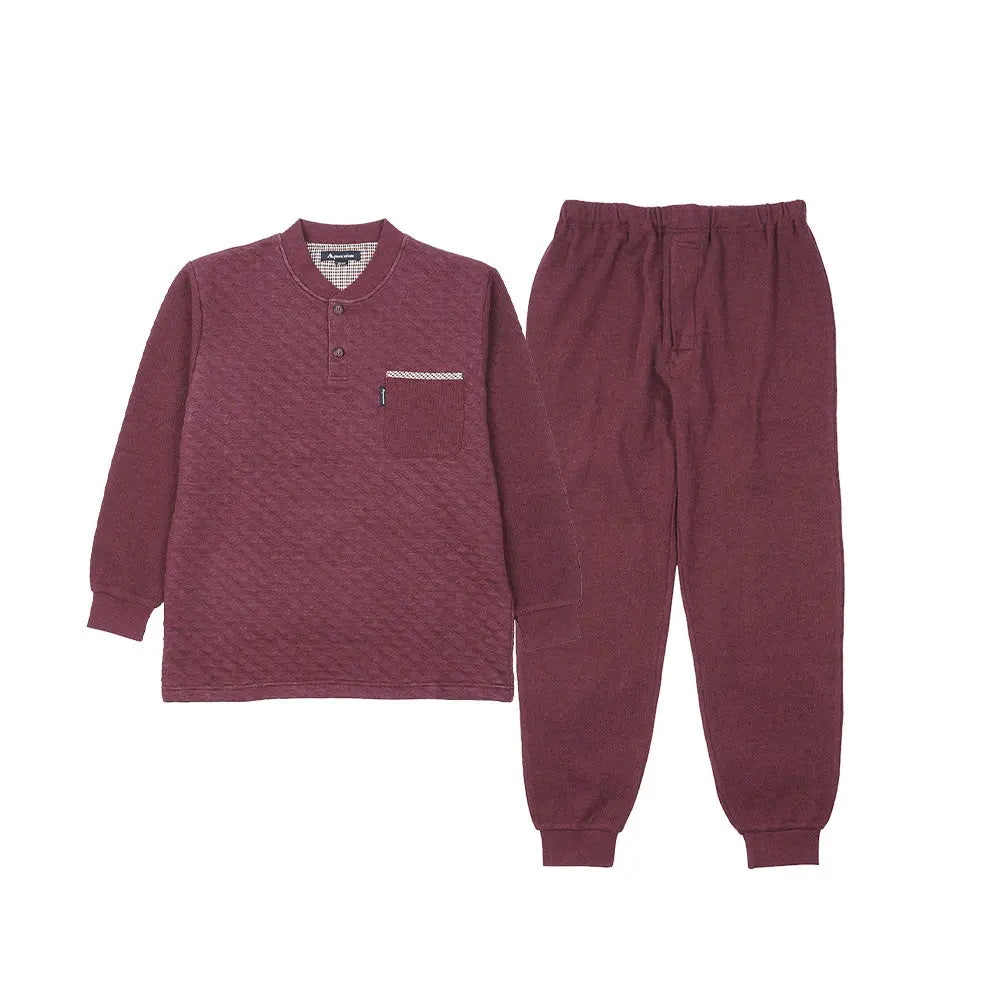 Aquascutum アクアスキュータム パジャマ 杢キルトジャカードヘンリー+Wフェイス無地パンツ - パジャマ Wine / L RENOWNINX ONLINE SHOP