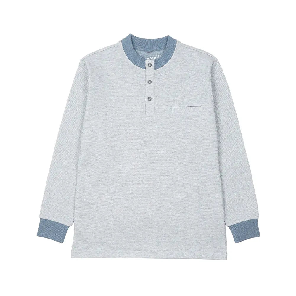 Aquascutum アクアスキュータム 綿100%裏毛細ボーダー 裏起毛ヘンリー - ルームウェア Blue / LL RENOWNINX ONLINE SHOP