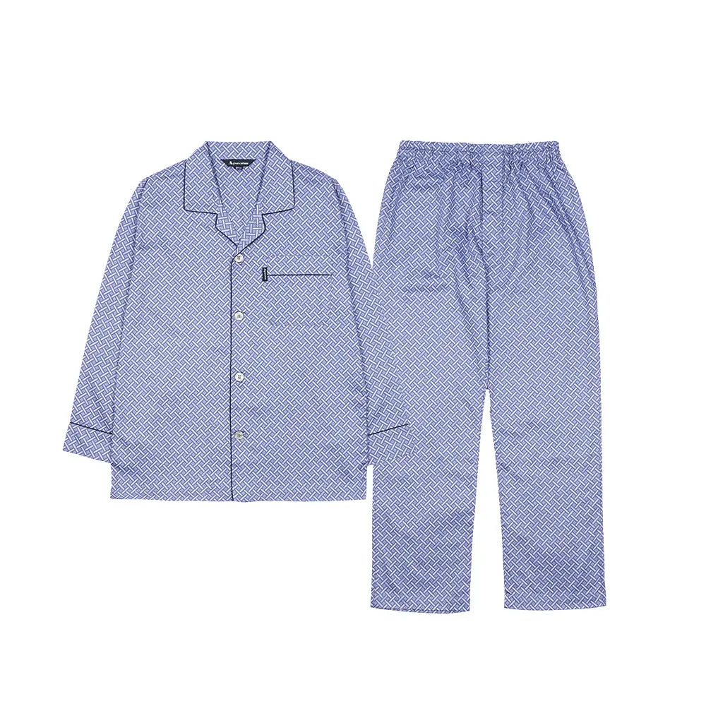Aquascutum アクアスキュータム パジャマ 超長綿サテンプリントジオメトリック - パジャマ Blue / L RENOWNINX ONLINE SHOP