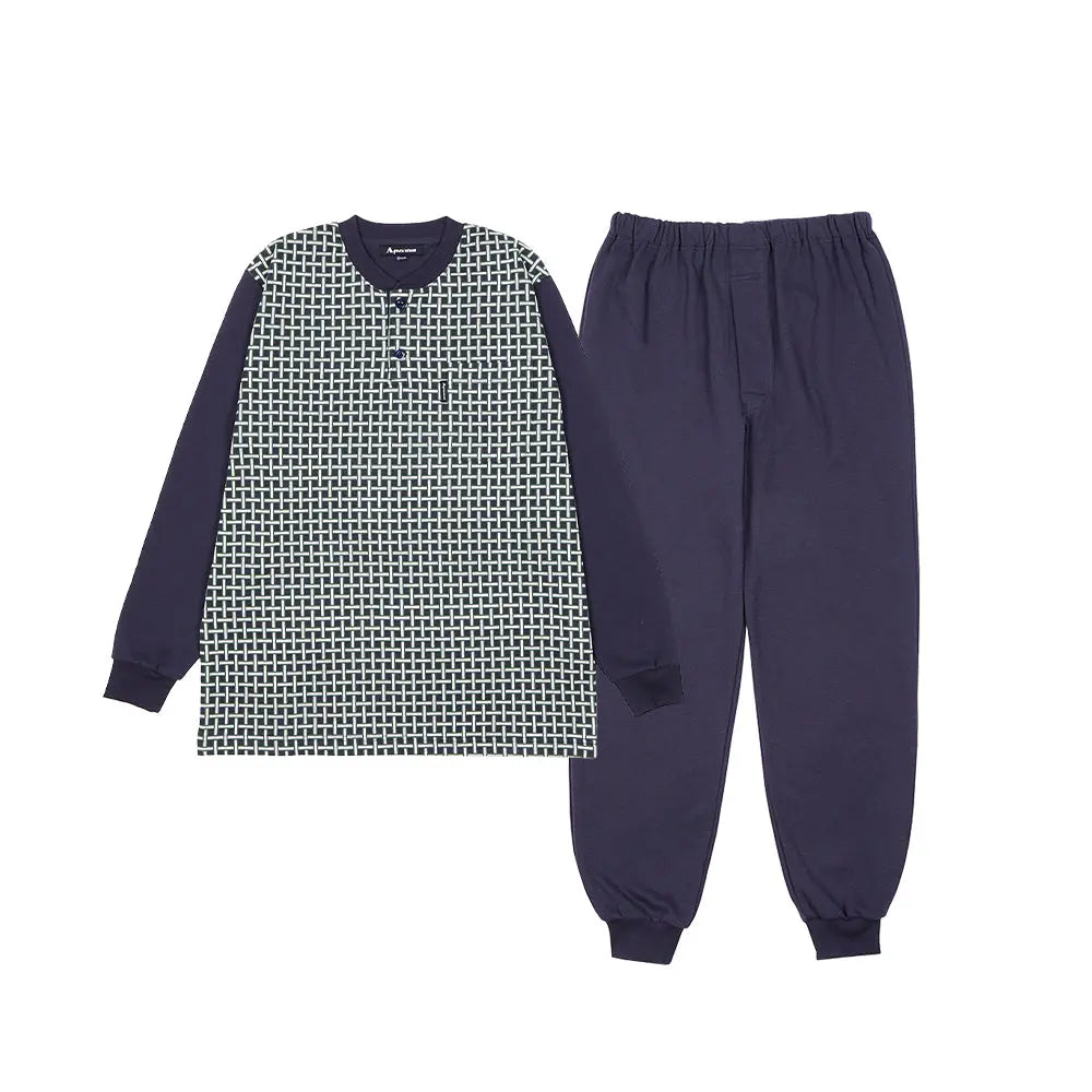 Aquascutum アクアスキュータム パジャマ Wジャガード ピーチヘンリー+ポンチ無地パンツ - パジャマ Navy / L RENOWNINX ONLINE SHOP
