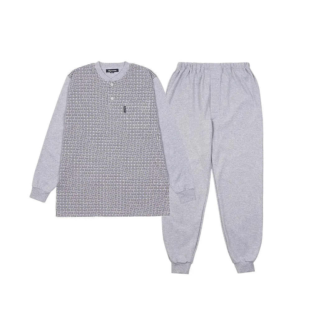 Aquascutum アクアスキュータム パジャマ Wジャガード ピーチヘンリー+ポンチ無地パンツ - パジャマ Gray / L RENOWNINX ONLINE SHOP