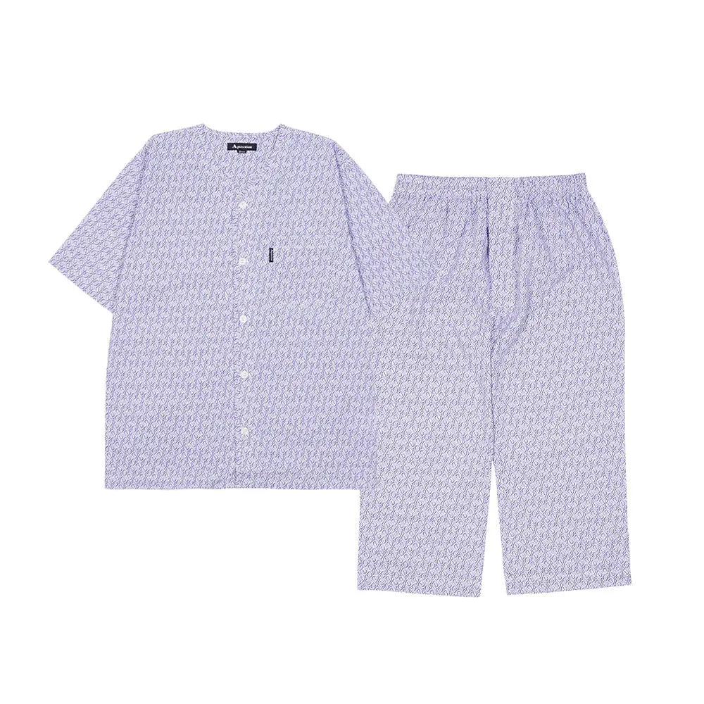 Aquascutum アクアスキュータム パジャマ 60リップルプリントモノグラム AQ半袖7分パンツ 衿なしV - パジャマ Blue / L RENOWNINX ONLINE SHOP