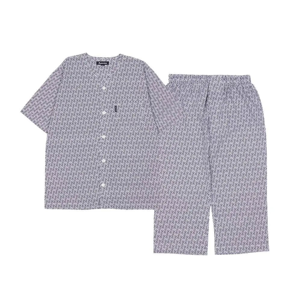 Aquascutum アクアスキュータム パジャマ 60リップルプリントモノグラム AQ半袖7分パンツ 衿なしV - パジャマ Navy / L RENOWNINX ONLINE SHOP