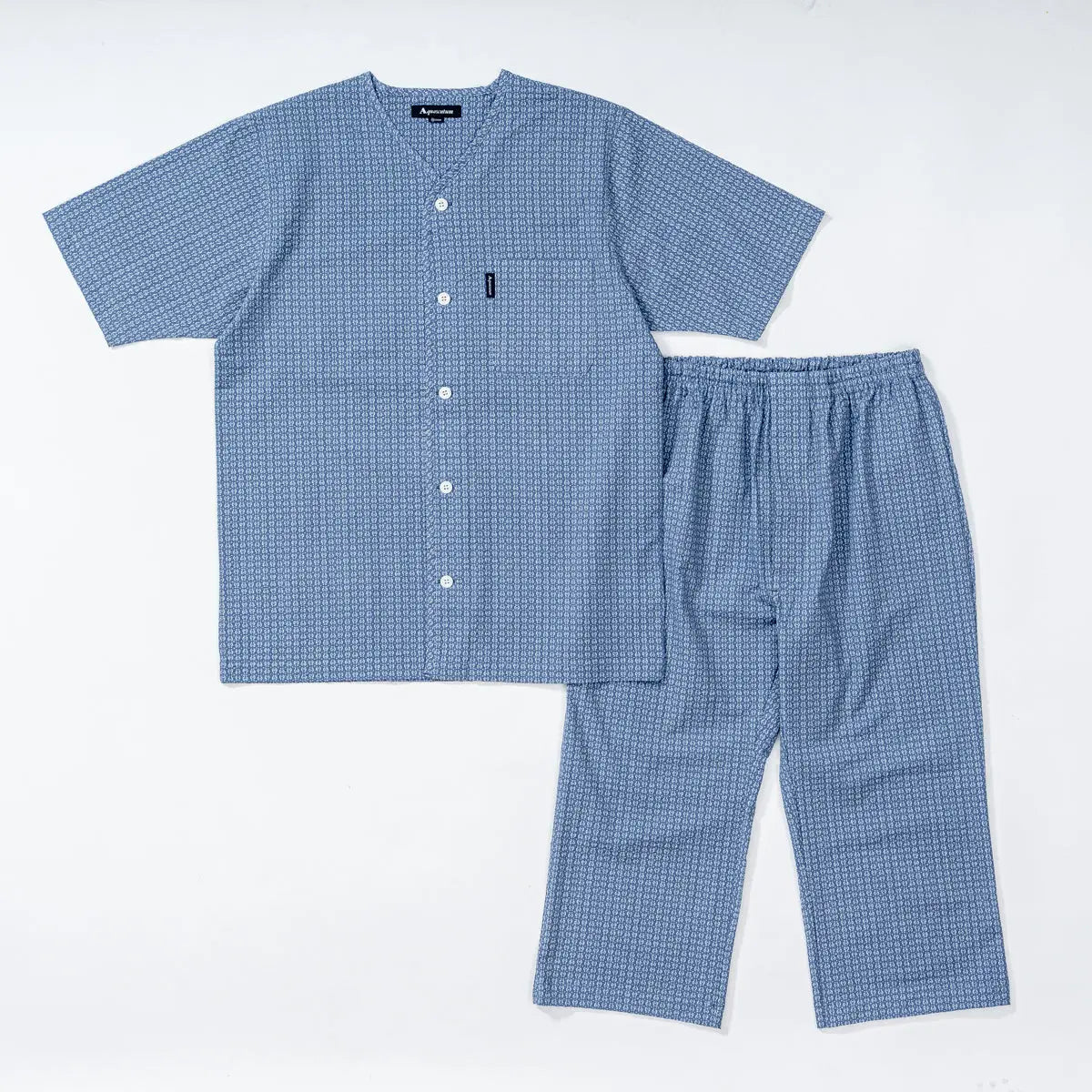Aquascutum アクアスキュータム パジャマ 60リップルプリントアップル 半袖7分パンツ衿なしV - パジャマ Blue / L RENOWNINX ONLINE SHOP