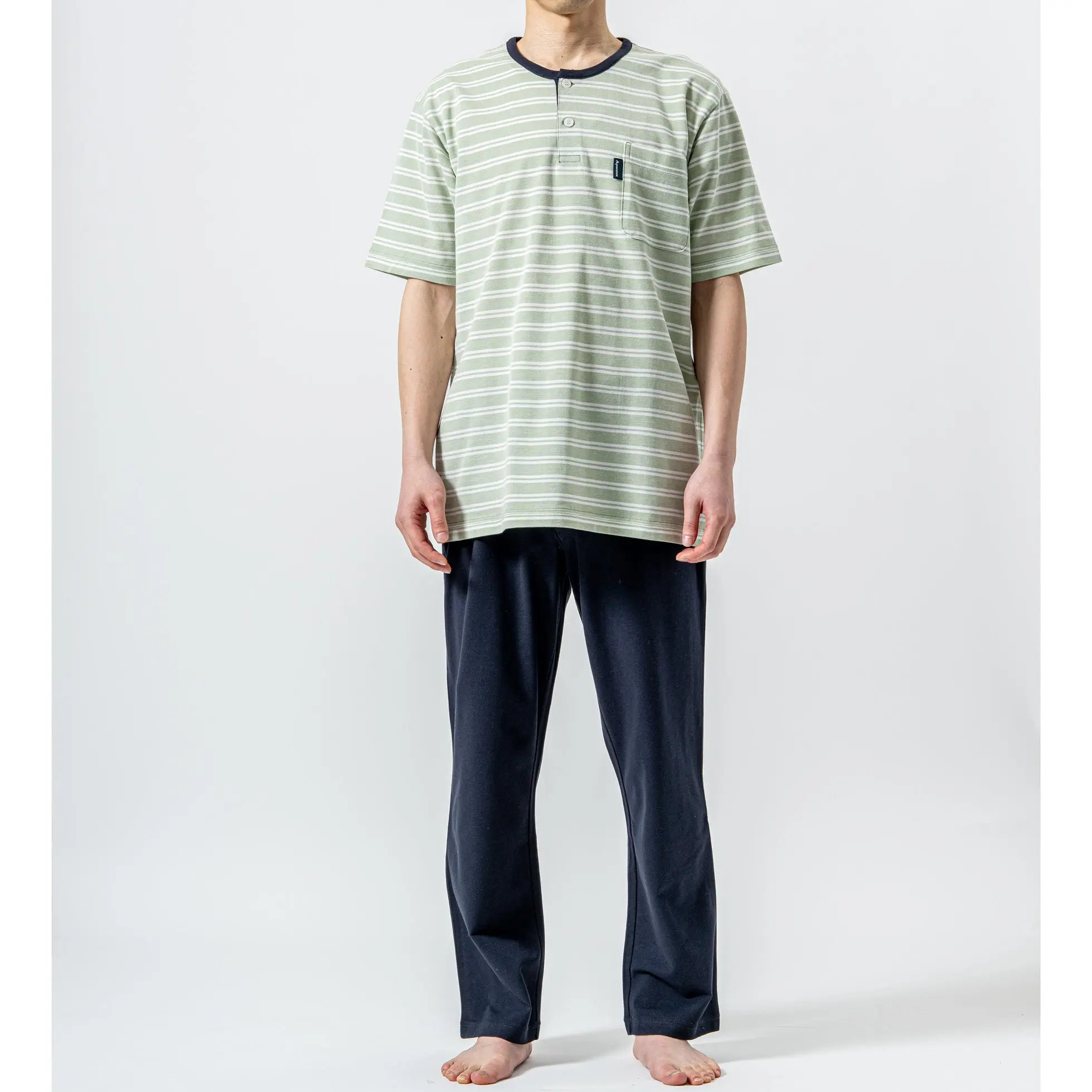 Aquascutum アクアスキュータム パジャマ シルキーコットン鹿の子ボーダーヘンリー - パジャマ RENOWNINX ONLINE SHOP