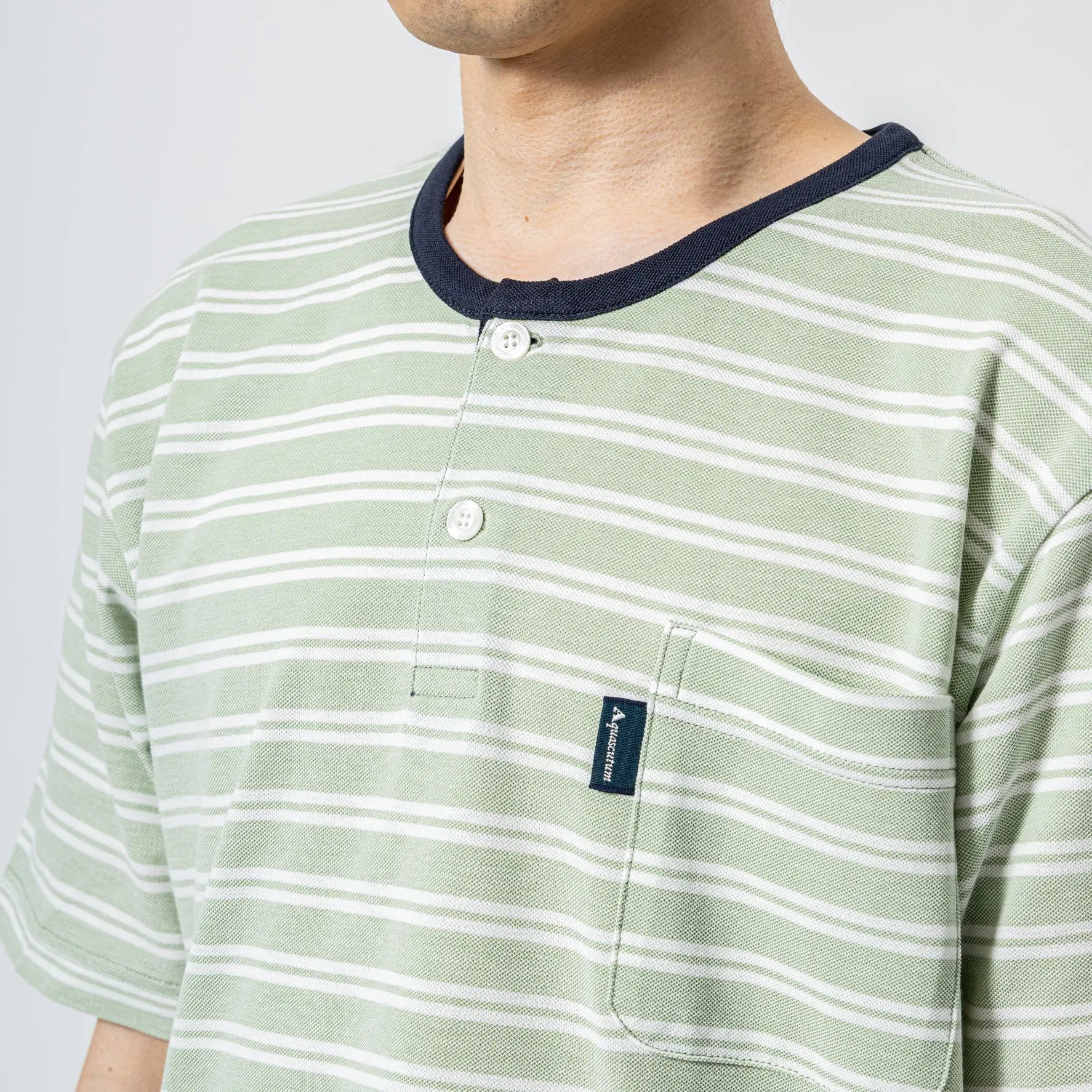 Aquascutum アクアスキュータム パジャマ シルキーコットン鹿の子ボーダーヘンリー - パジャマ RENOWNINX ONLINE SHOP