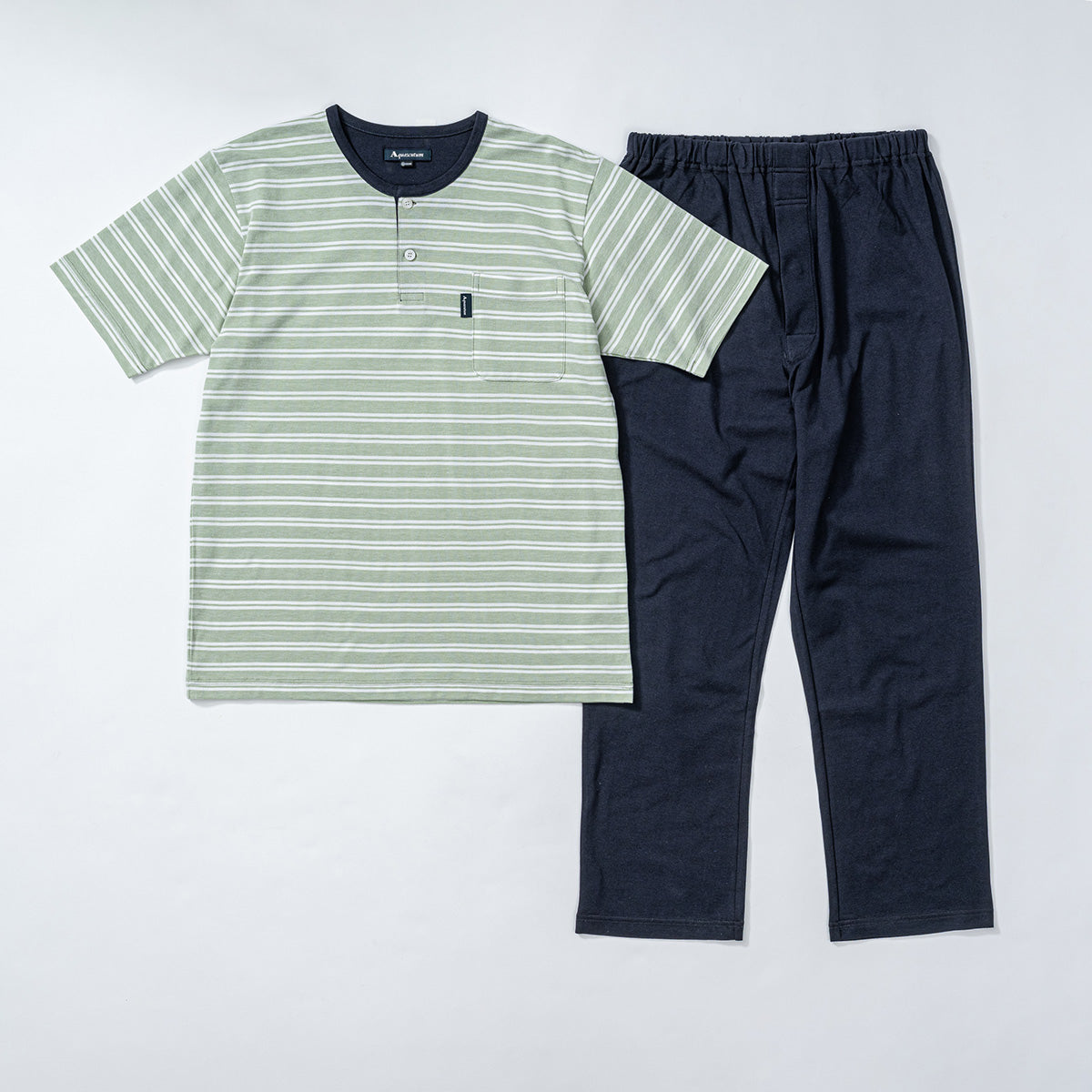 Aquascutum アクアスキュータム パジャマ シルキーコットン鹿の子ボーダーヘンリー - パジャマ Green / L RENOWNINX ONLINE SHOP