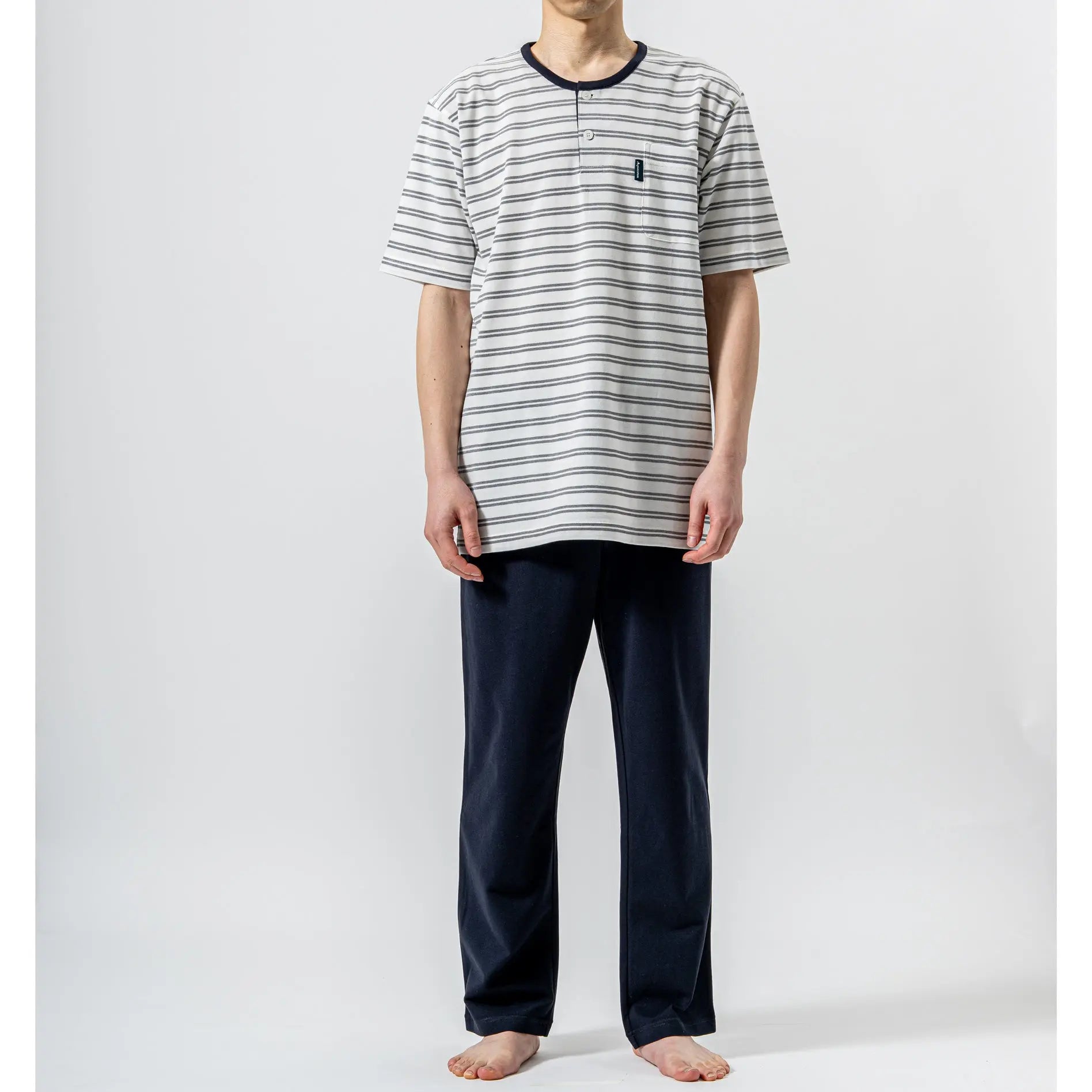Aquascutum アクアスキュータム パジャマ シルキーコットン鹿の子ボーダーヘンリー - パジャマ RENOWNINX ONLINE SHOP