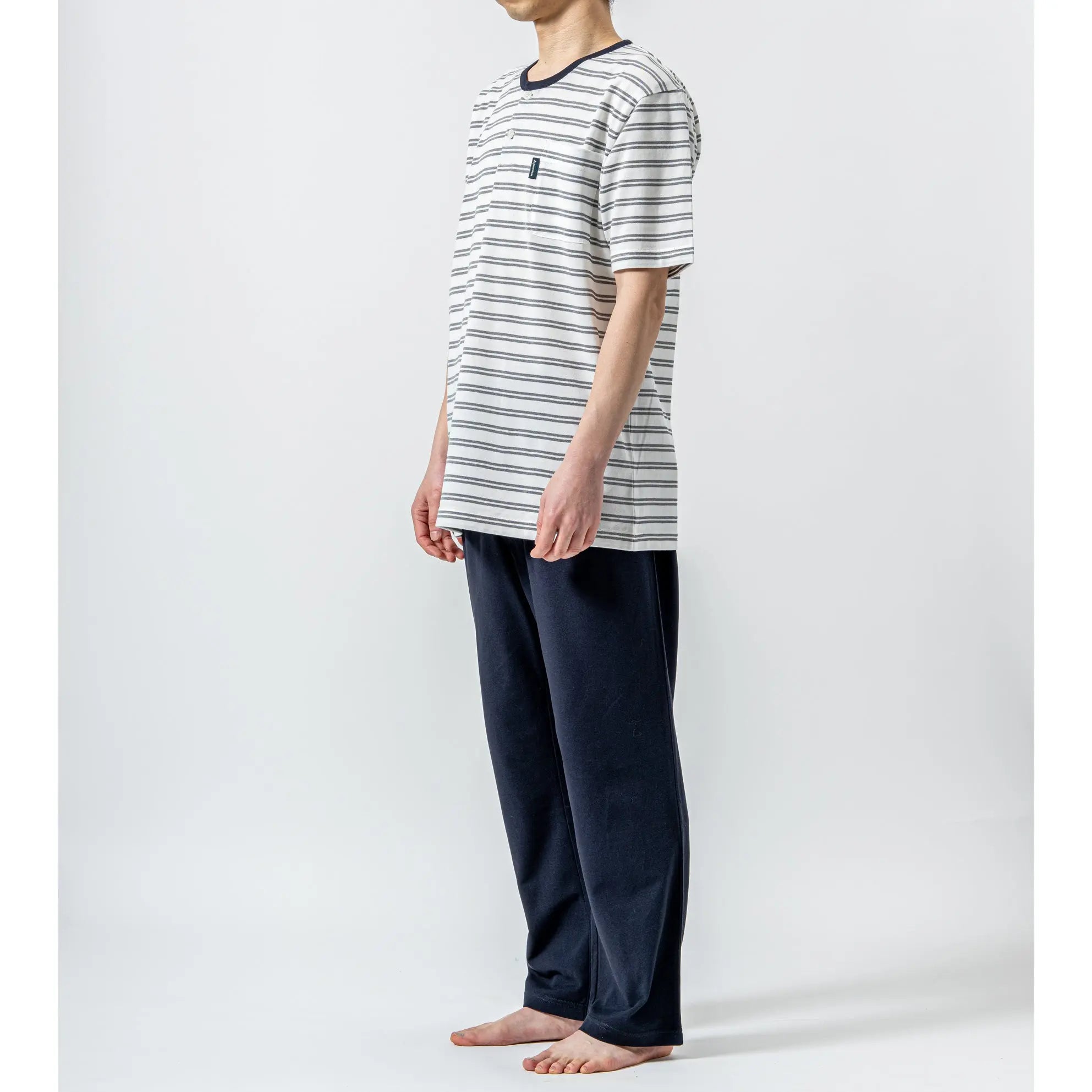 Aquascutum アクアスキュータム パジャマ シルキーコットン鹿の子ボーダーヘンリー - パジャマ RENOWNINX ONLINE SHOP