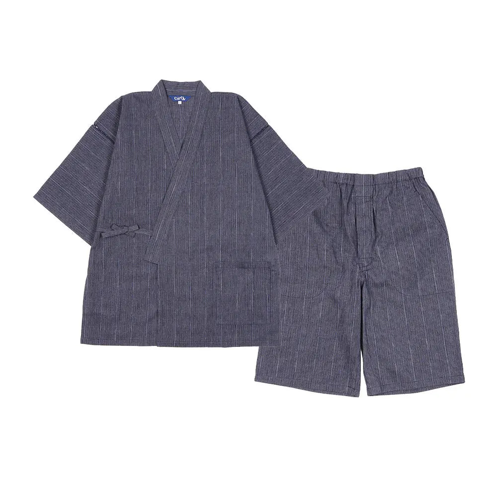 JIN 甚兵衛 強撚しじらかすりストライプ - パジャマ Blue / L RENOWNINX ONLINE SHOP