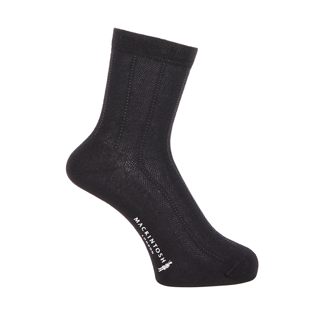 MACKINTOSH LONDON マッキントッシュ ロンドン ソックス 綿麻メッシュストライプハーフ丈 - ビジネスソックス Black / 25-27 RENOWNINX ONLINE SHOP