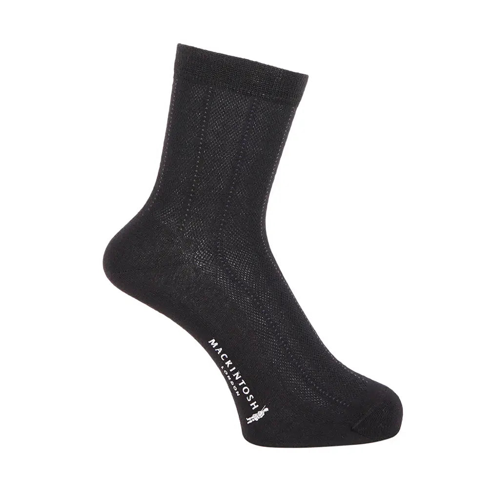 MACKINTOSH LONDON マッキントッシュ ロンドン ソックス 綿麻メッシュストライプハーフ丈 - ビジネスソックス Black / 25-27 RENOWNINX ONLINE SHOP