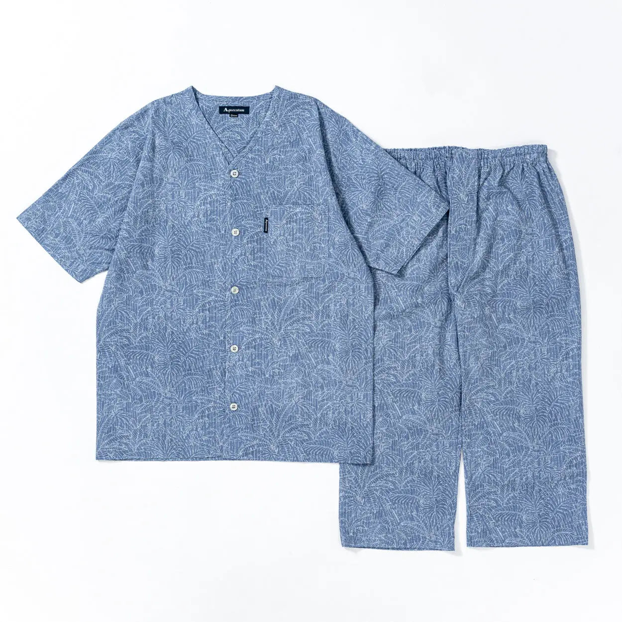 Aquascutum アクアスキュータム パジャマ 60リップルボタニカルプリント 半袖7分パンツ 衿なしV - パジャマ RENOWNINX ONLINE SHOP
