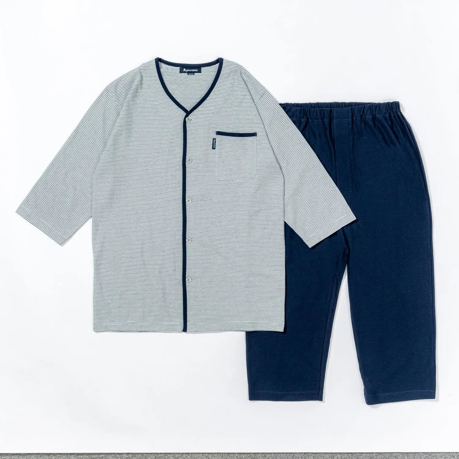 Aquascutum アクアスキュータム パジャマ 強撚天竺先染めボーダー全開 6分袖7分パンツ - パジャマ RENOWNINX ONLINE SHOP