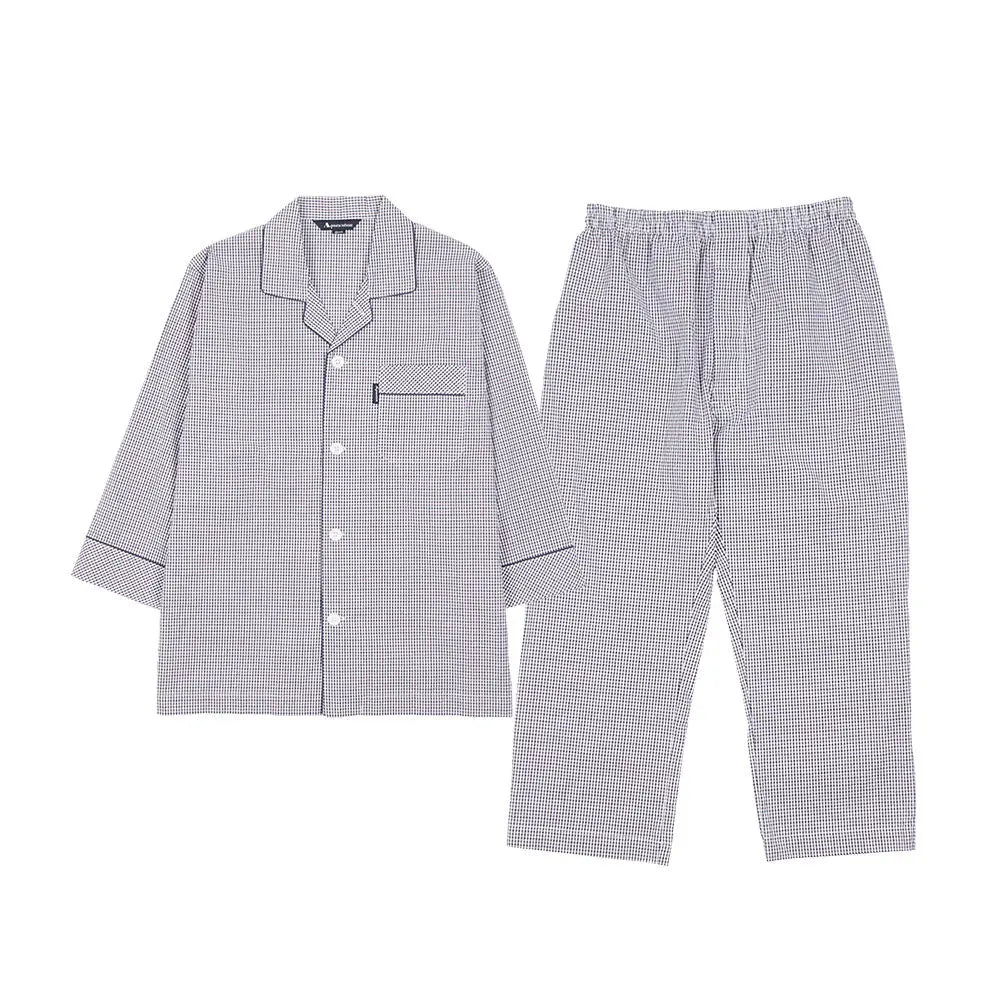 Aquascutum アクアスキュータム パジャマ コンパクトサッカーミニチェック8分袖8分パンツ - パジャマ Brown / L RENOWNINX ONLINE SHOP