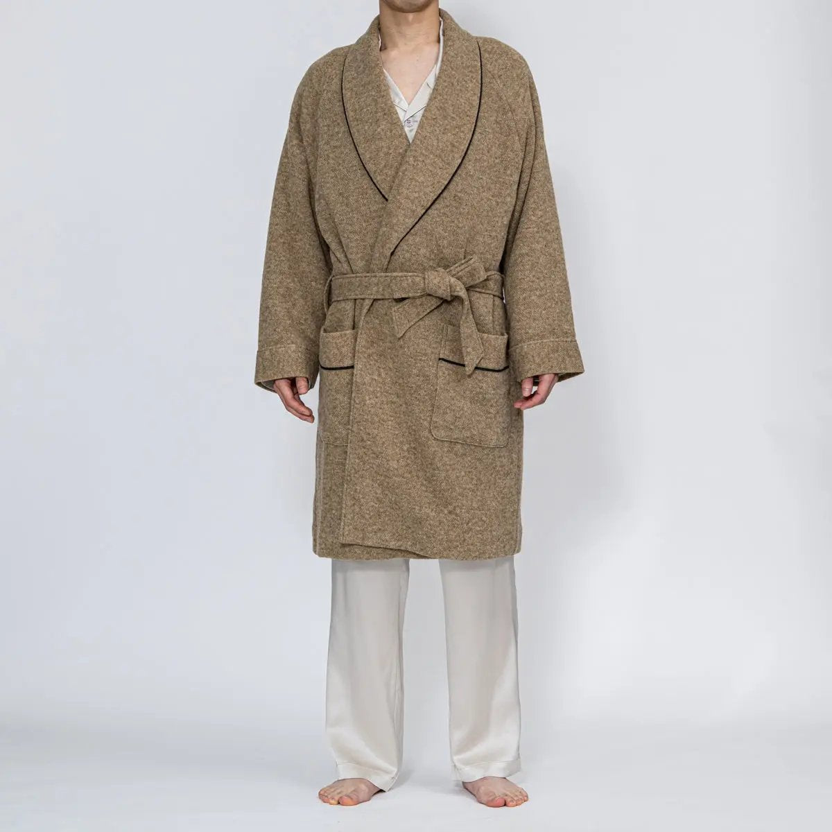 Aquascutum アクアスキュータム  ウールダブルニット杢無地ミドルガウン - ガウンはおりもの Brown / L RENOWNINX ONLINE SHOP