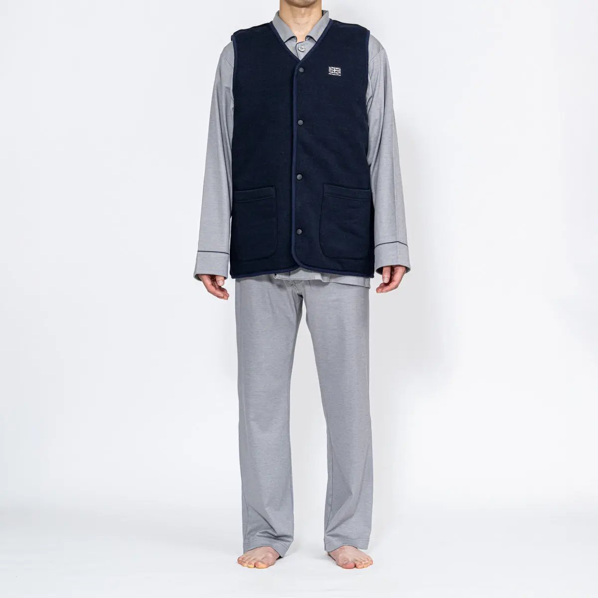 Aquascutum アクアスキュータム  綿100％裏毛+マイクリフリースベスト - ガウンはおりもの Navy / L RENOWNINX ONLINE SHOP