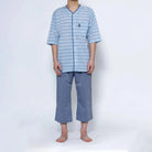 Aquascutum アクアスキュータム パジャマ 吸水速乾サッカーボーダー 無地6分袖7分パンツ 衿なしV - パジャマ  RENOWNINX ONLINE SHOP
