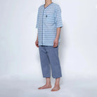 Aquascutum アクアスキュータム パジャマ 吸水速乾サッカーボーダー 無地6分袖7分パンツ 衿なしV - パジャマ  RENOWNINX ONLINE SHOP