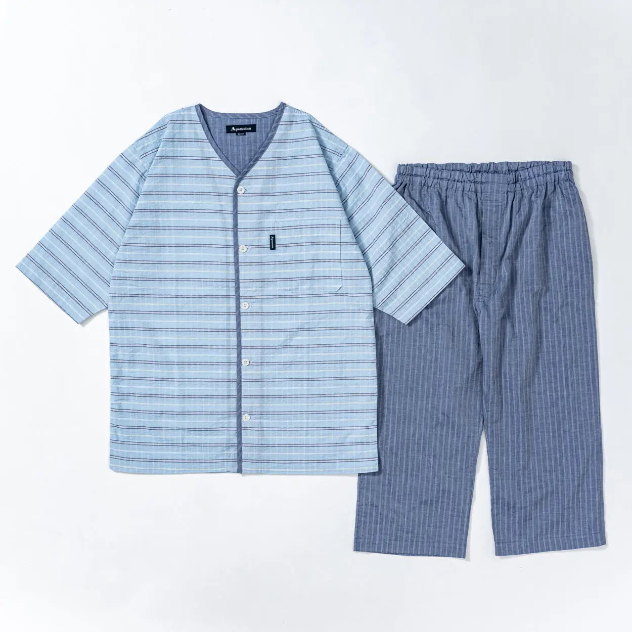 Aquascutum アクアスキュータム パジャマ 吸水速乾サッカーボーダー 無地6分袖7分パンツ 衿なしV - パジャマ  RENOWNINX ONLINE SHOP