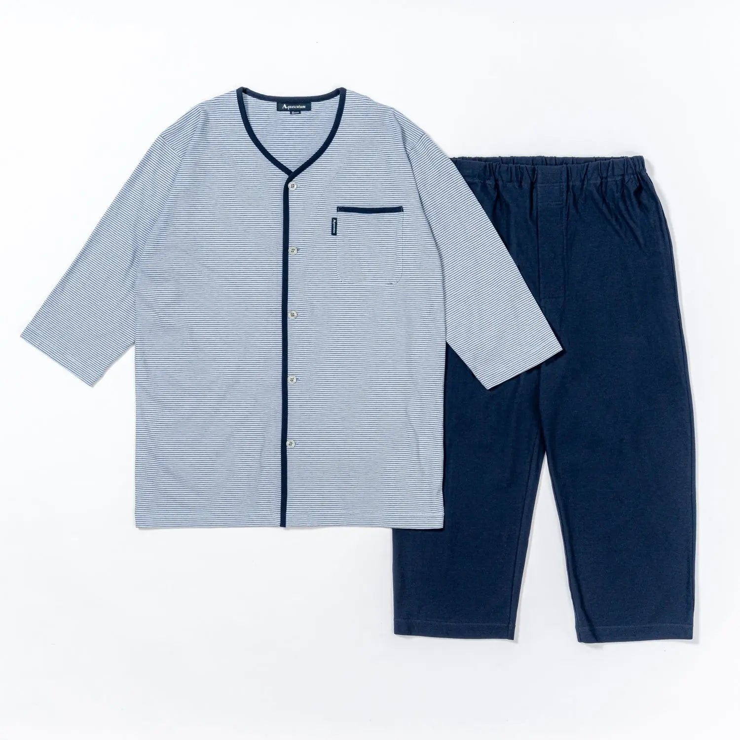 Aquascutum アクアスキュータム パジャマ 強撚天竺先染めボーダー全開 6分袖7分パンツ - パジャマ  RENOWNINX ONLINE SHOP